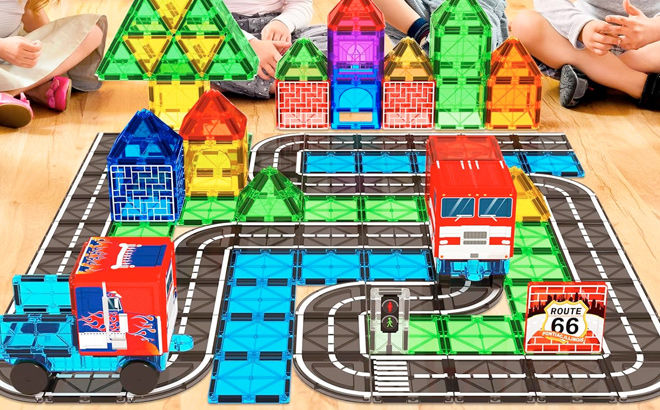 Magnetic Tiles Road Set with Truck Magnetic Building Blocks Toddler Toys for 3 Year Old Boys Girls