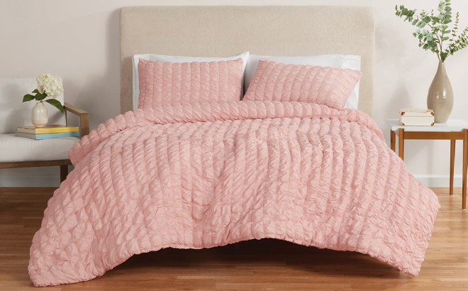 Mainstays 3 Piece Seersucker Comforter Set on a Bed