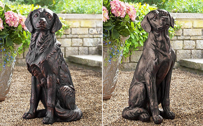 Members Mark Sitting Golden Retriever and Sitting Labrador Dog Statues