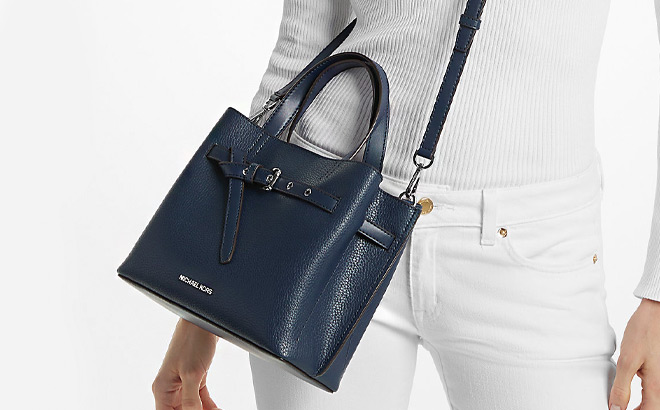 Michael Kors Emilia Small Pebbled Leather Satchel in Navy Color