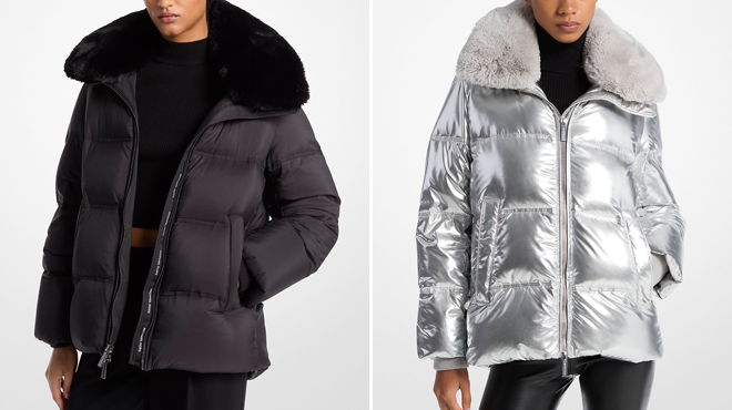 Michael Kors Quilted Puffer Jacket With Faux Fur Collar