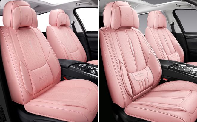 NS Yolo Full Coverage Leather Car Seat Covers in Pink Color