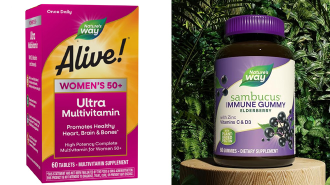 Natures Way Alive Womens 50 Ultra Potency Complete Multivitamin and Sambucus Elderberry Immune Gummies