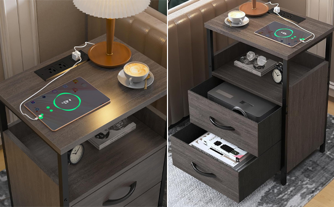 Nightstands with Charging Station in Gray