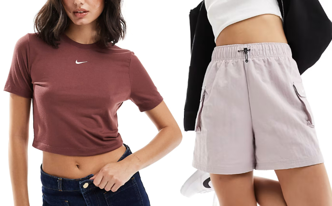 Nike Essential Slim Cropped T Shirt and Woven Cargo Shorts