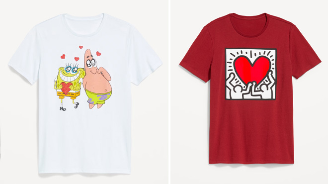 Old Navy Mens SpongeBob SquarePants Valentines Day T Shirt and Keith Haring T Shirt