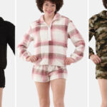 People Wearing Womens Half Zip Pullover and Shorts Plush Set