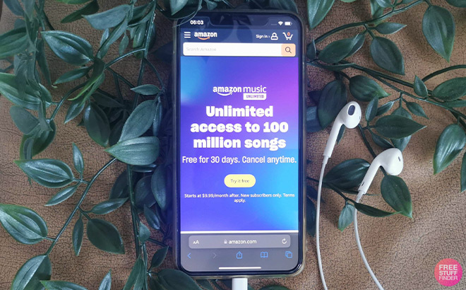 Phone with Amazon Music on the Background