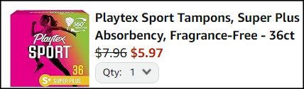 Playtex Sport 36 Count Super Plus Tampons Checkout