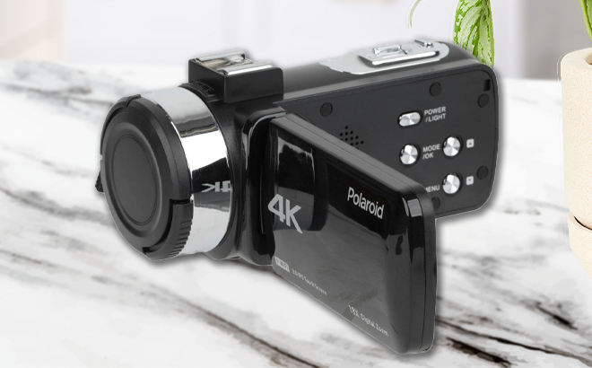 Polaroid 4K HD 18K Digital Zoom Camcorder on a Counter