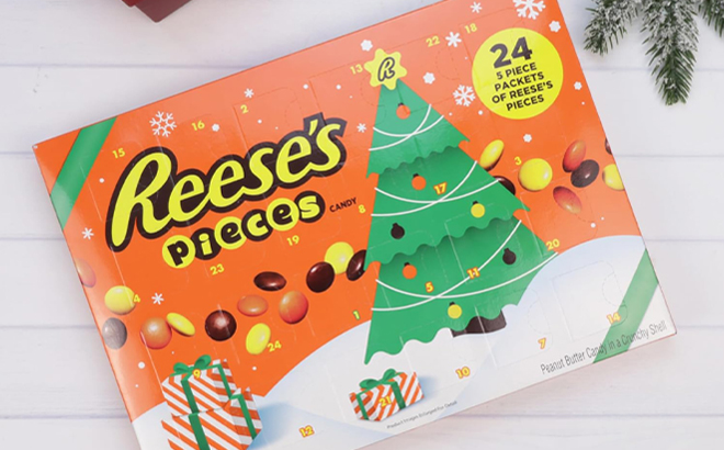 Reeses Pieces Chocolate Advent Calendar on a Table