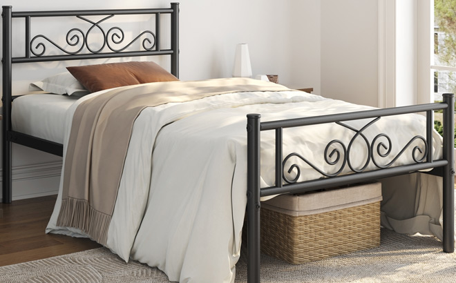 Renwick Jocelyn Modern Scroll Metal Platform Twin Bed