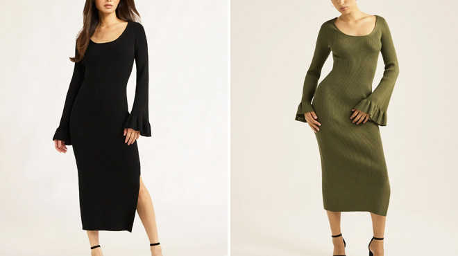 Scoop Womens Midi Sweater Dress