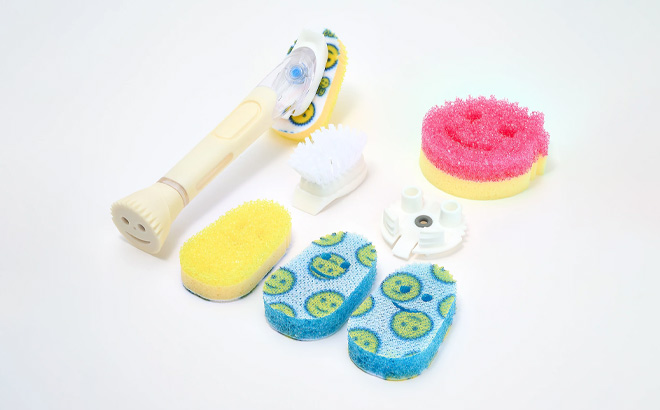 Scrub Daddy 9 Piece Dish Daddy Soap Wand with Interchangeable Cleaning Heads in Ivory Color