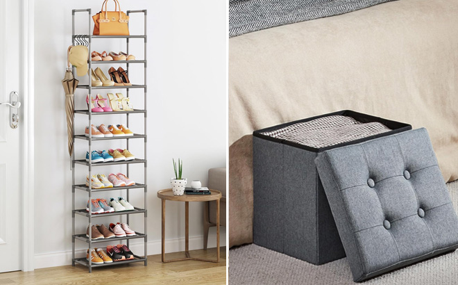 Shoe Rack Organizer 10 Tier Tall Narrow Shoe Rack