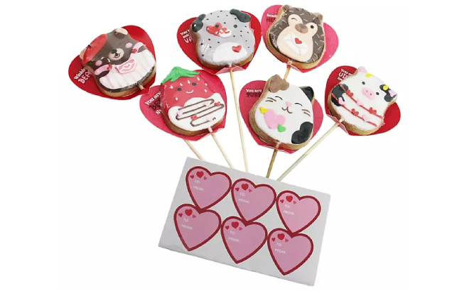 Squishmallows Valentines Day Cookies with Stickers