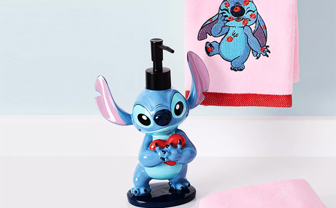 Stitch Valentines Hand Towel and Lotion Pump Set