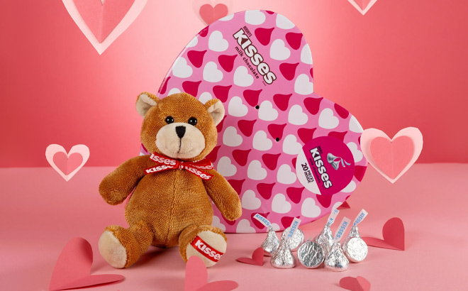 Sweet Hersheys Kisses Heart Box with Stuffed Cuddly Affection Bear