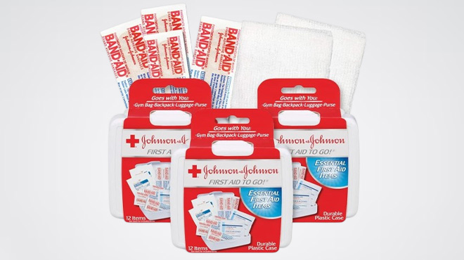 Three Johnson & Johnson 12-Piece First Aid Kits