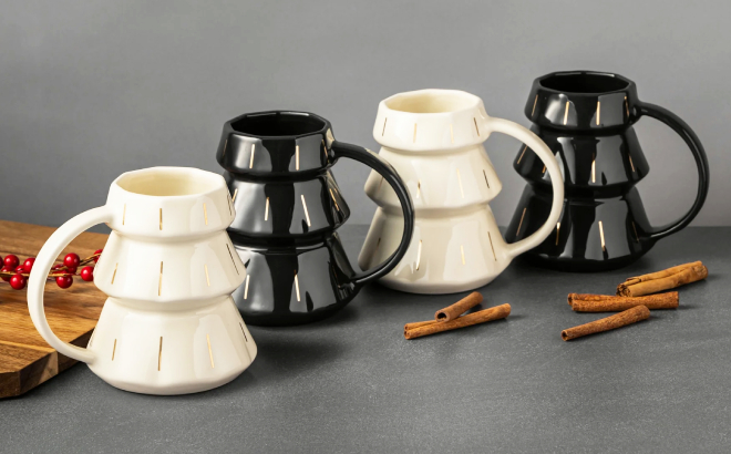 Thyme Table Black and White Tree Shape Ceramic Mugs