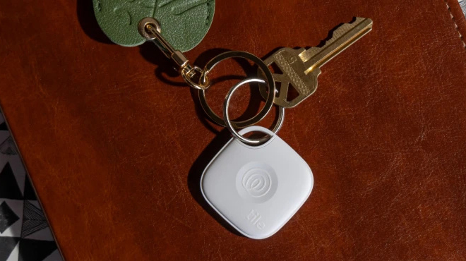 Tile Mate Tracker 2024 in White Color on a Key