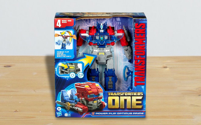 Transformers One Movie Power Flip Optimus Prime on a Table