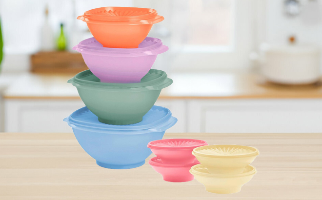 Tupperware 16 Piece Bowl Set on a Table