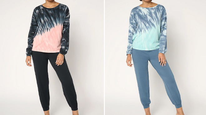 Two ladies in Cozy Knit Tie Dye Top and Jogger Set