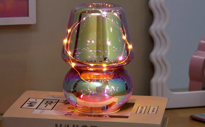 Urban Shop Iridescent Glass Mushroom Lamp