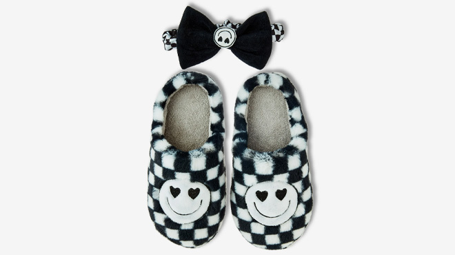 Valentines Day Slipper and Headband Set in Black and White