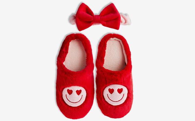 Valentines Day Slipper and Headband Set in red