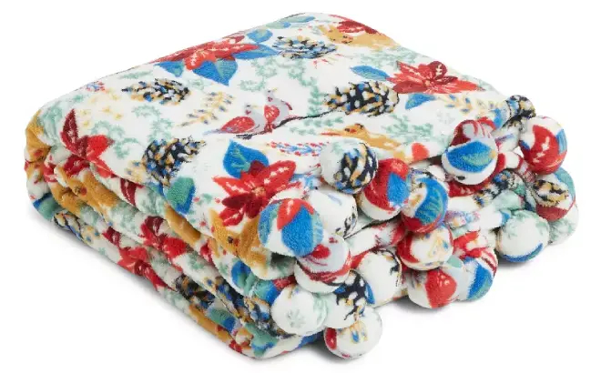 Vera Bradley Womens Outlet Whimsy Pom Fleece Throw Blanket