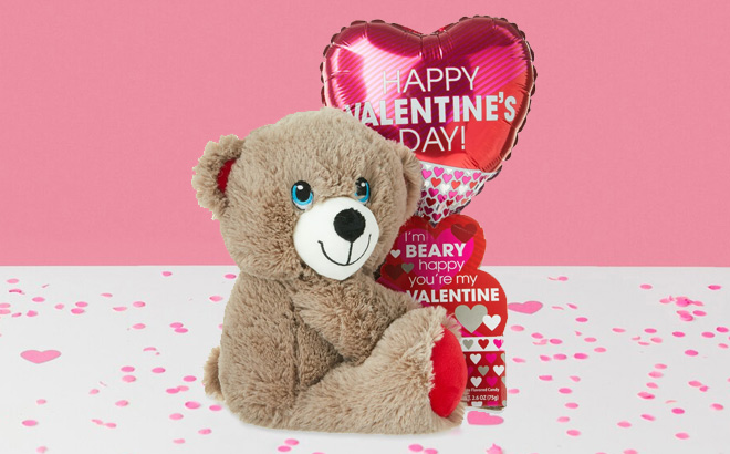 Way To Celebrate Valentines Day Taupe Bear Plush Toy on the Table