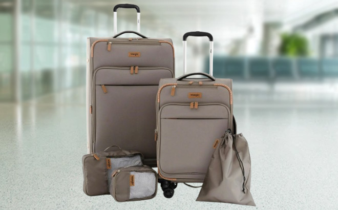 Wrangler 5 Piece Soft Side Spinner Travel Luggage Set