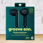 onn. True Wireless Gen3 Grphte Earphones on a Table