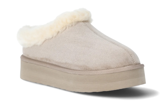 Pawz Womens Cozy Lined Platform Slippers in oat