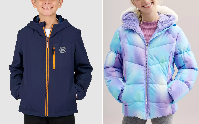 ZeroXposur Boys Fuzzy Reversible Jacket and Girls Amelia Puffer Jacket