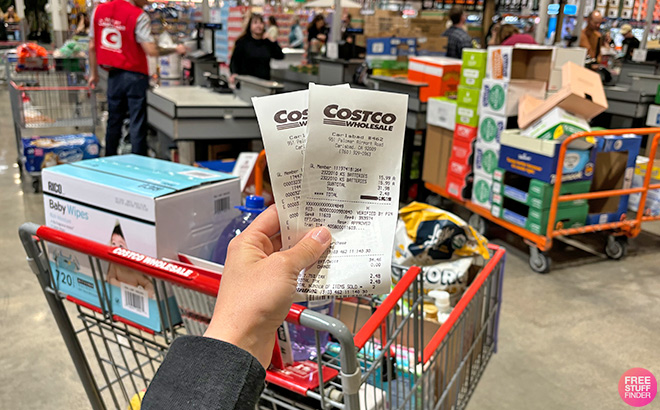 A Hand Holding Receipts at Costco