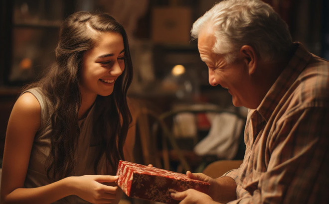 A Grandfather Giving His Teen Granddaughter a Gift