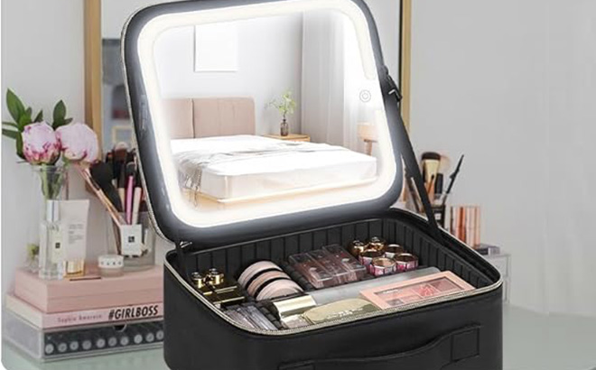 Cosmetic Zip Makeup Bag With Adjustable Mirror