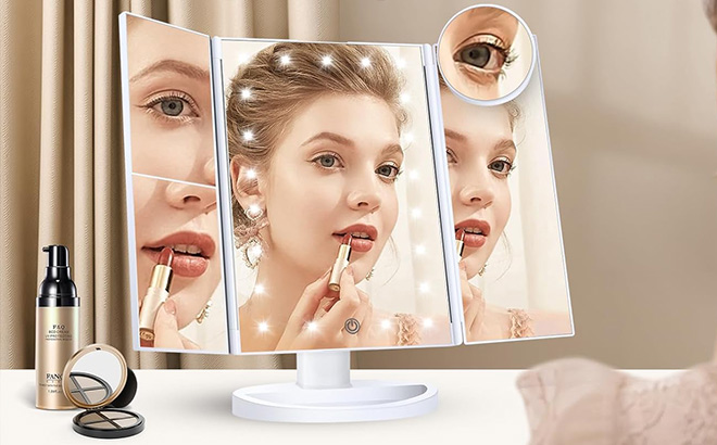 Trifold Makeup Mirror With Lights