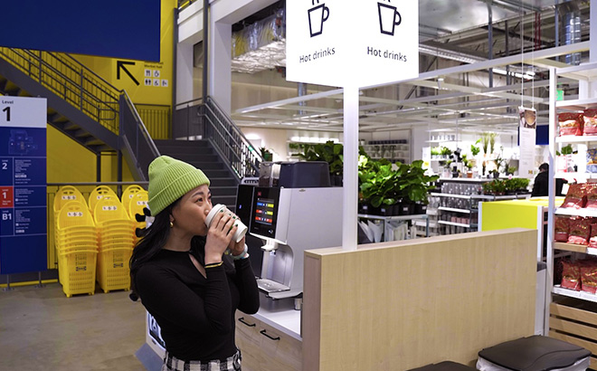 A Person Enjoying a Hot Drink at Ikea