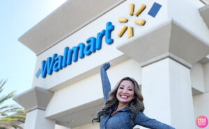 A Smiling Woman in Front of Walmart